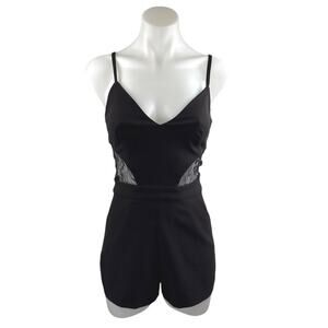 Bebe Women's Black Lace Cutout Sleeveless Cami Camisole Jumpsuit Romper Size 0